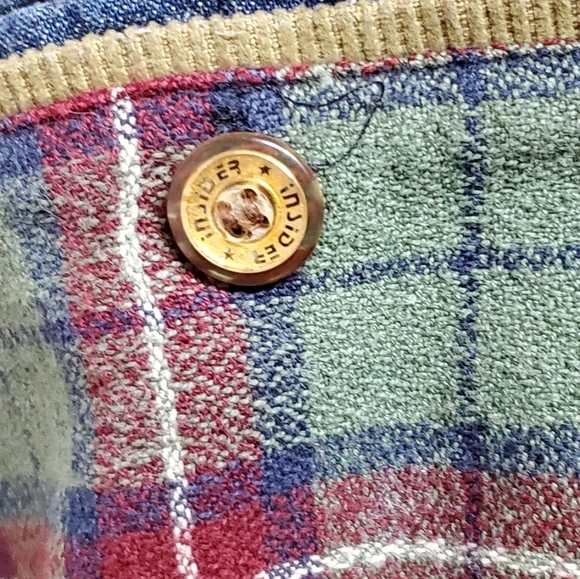 VINTAGE 90s Insider Green Plaid Flannel Denim Collared Oversized Button Up Shirt - Picture 5 of 12